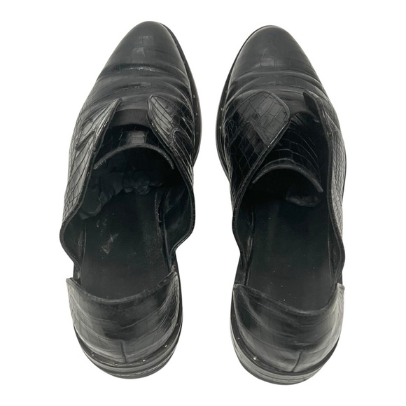 Freda Salvador Black Leather Croc Embossed D'Orsay Slip On Loafer Flat Women 7.5 - Picture 9 of 15